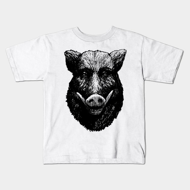 Wild Pig Kids T-Shirt by Moryart